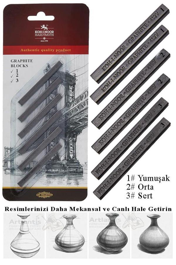 Sıkıştırılmış Kömür Füzen Seti 1 Paket Kohinoor Yumuşak Orta Sert Siyah Kare Press Kömür Füzen Yassı Çizim Gölgelendirme - Image 1