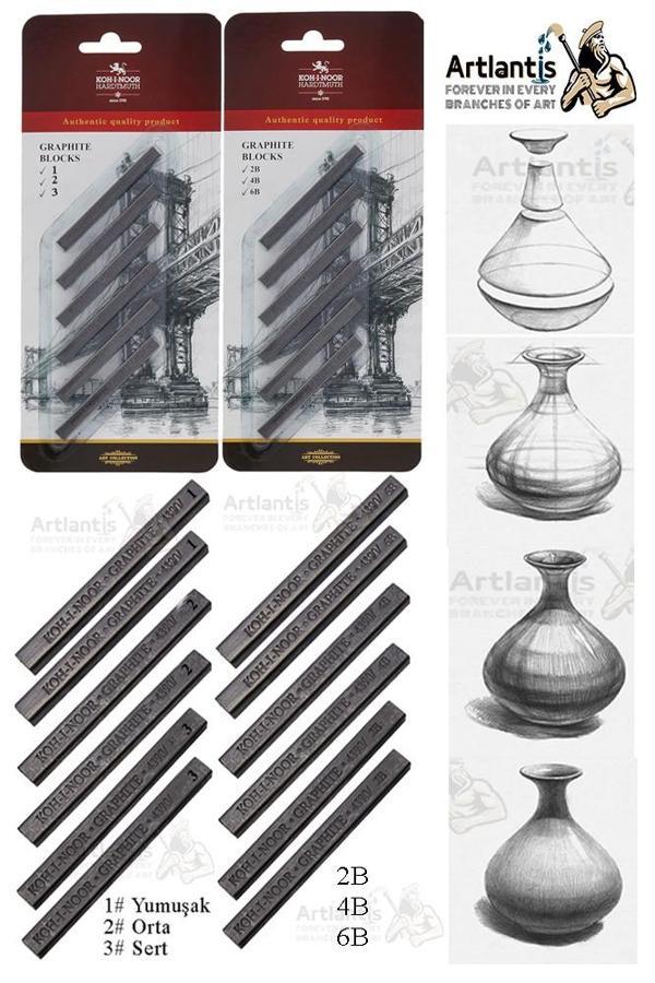Sıkıştırılmış Kömür Füzen Seti 1 Paket Kohinoor 2B 4B 6B Yumuşak Orta Sert Siyah Kare Press Kömür Füzen Yassı Çizim - Image 1