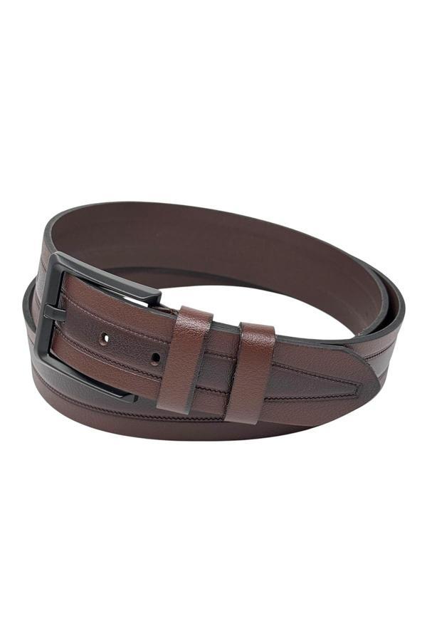 4.5 cm. Spor Hakiki Deri Ortası Desenli Model Erkek Kemer Siyah - Image 1