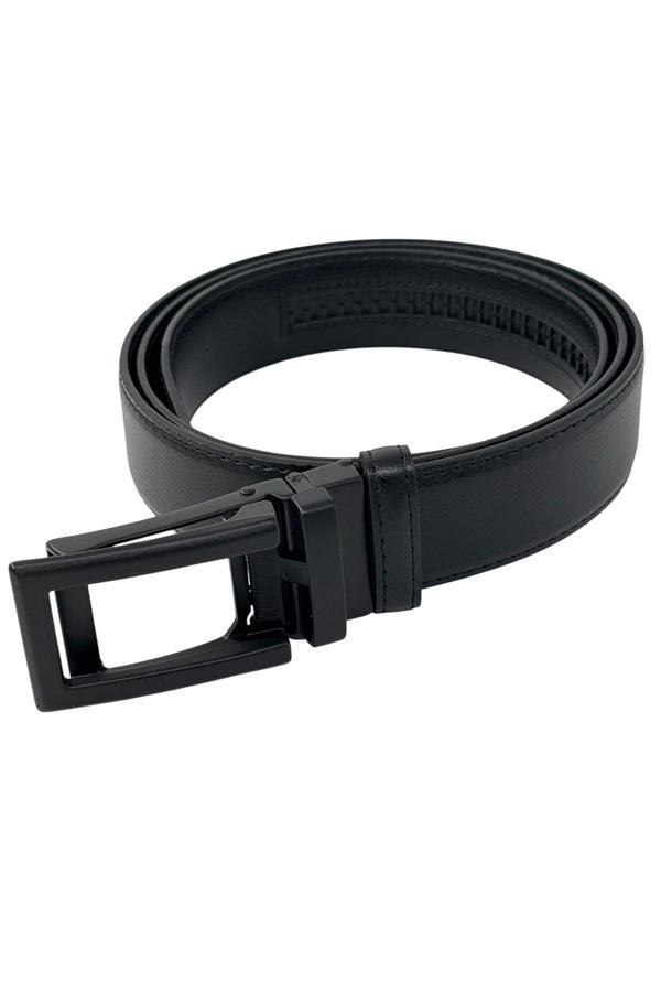 3.5 cm. Klasik Suni Deri Otomatik Mekanizma Tokalı Düz Renk Erkek Kemer Siyah - Image 1