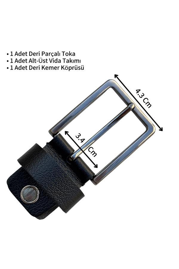 3.5 cm. Yedek Kemer Tokası Vidalı Hakiki Deri Siyah - Image 1