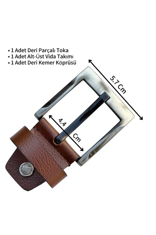 4.5 cm. Yedek Kemer Tokası Vidalı Hakiki Deri Taba - Image 1