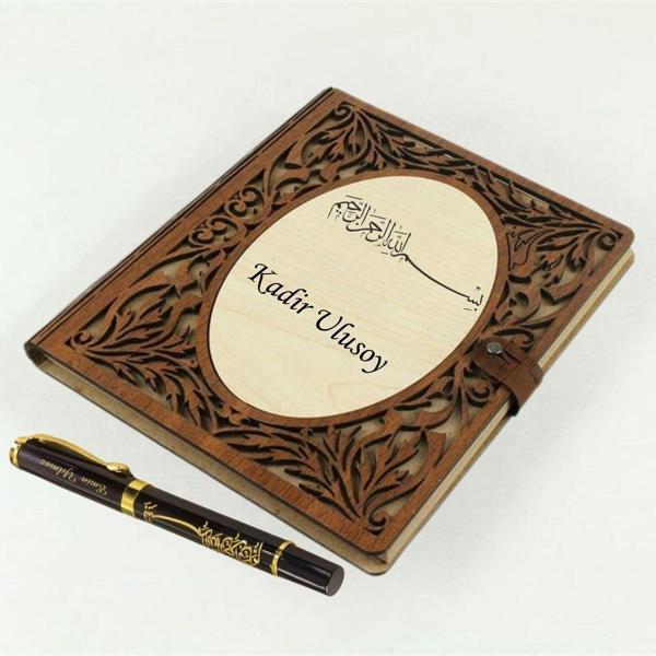 Kişiye Özel Besmele Tasarımlı Akordiyon Defter ve Tükenmez Kalem - Image 1