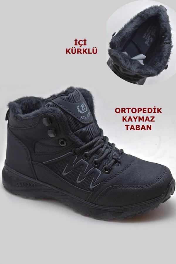 580 Ortopedik Kaymaz Taban İçi Kürklü Kışlık Unisex Bot Ayakkabı Blacksea - Image 1