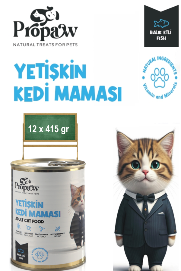 Kedi Yaş Mama Konserve Jöleli Premium Parça Etli Balıklı Yemek Besleyici Tahılsız İçerik 12 x 415 gr - Image 1