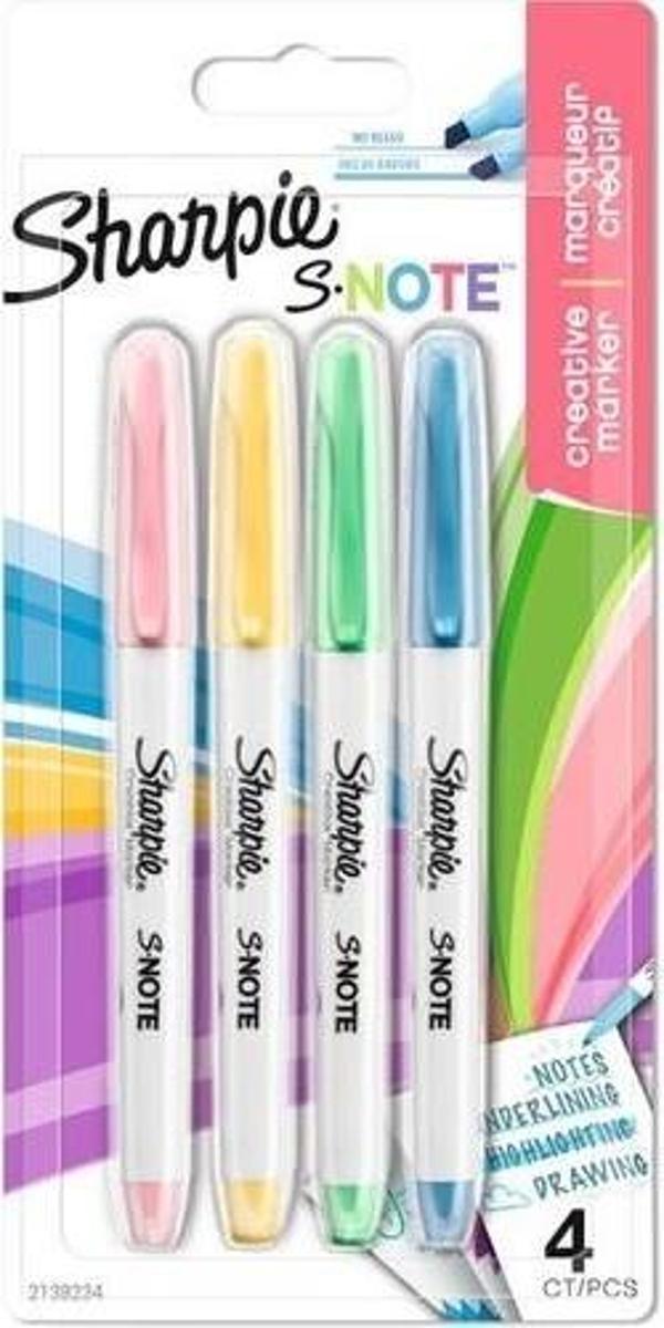 Sharpie Fosforlu Kalem Kreatif Markör Kalem Snote Çok İşlevli Kesik Uç 4 Renk Set Blister 2138234 - Image 1