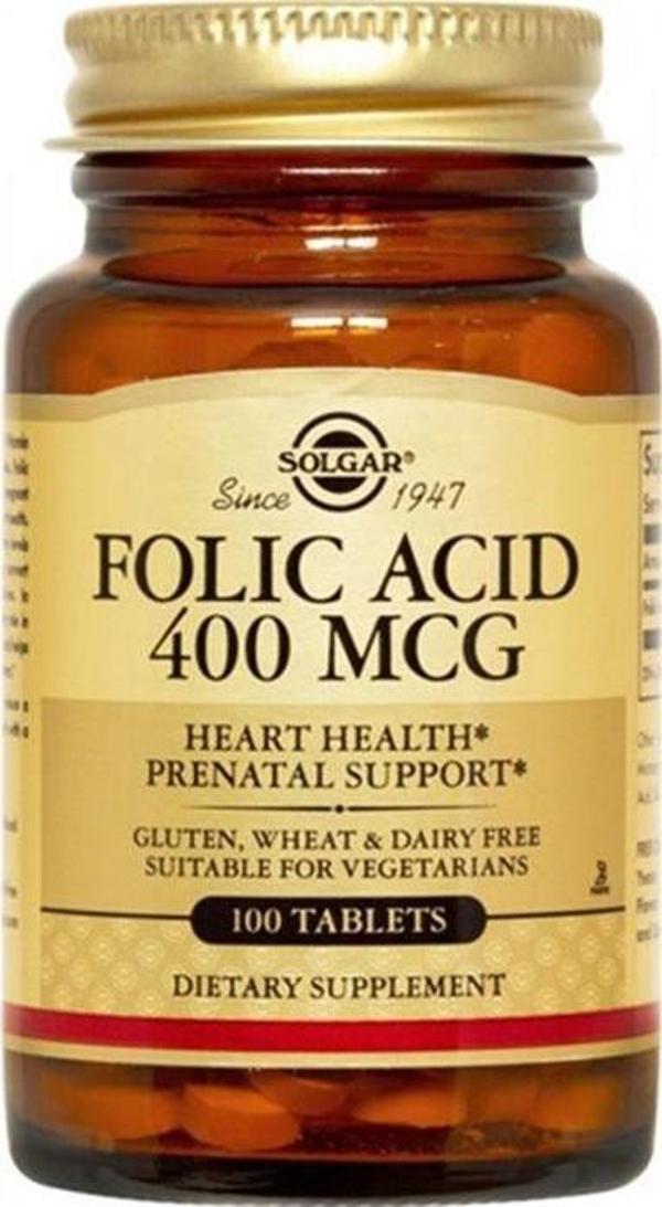 Solgar Folic Acid (Folacin) 400 Mcg 100 Tablet - Image 1