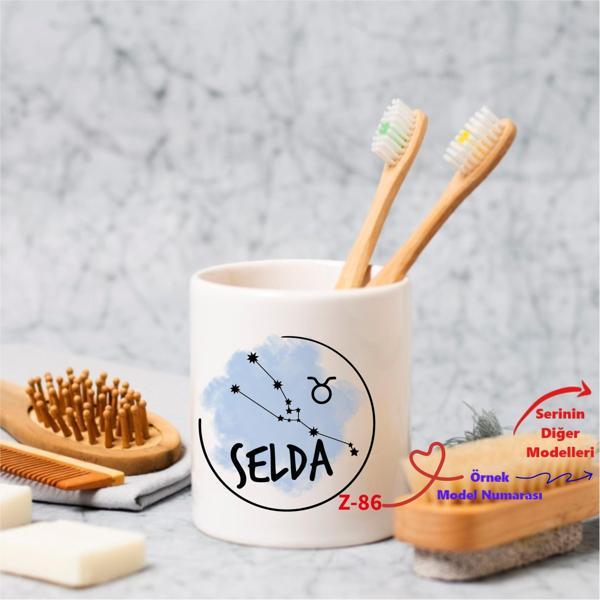 Kişiye Özel Burçlu Kalemlik, Hediyelik Seramik Burçlu Diş Fırçalık Z2 Serisi - Image 1