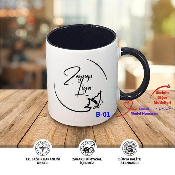 Kişiye Özel İsim Tasarımlı Siyah Kupa Bardak, Siyah Kupa B Serisi - Image 1