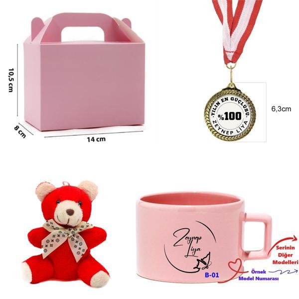 Kişiye Özel İsim Yazılı Madalya Ayıcık ve Kupa Hediye Seti B Serisi - Image 1