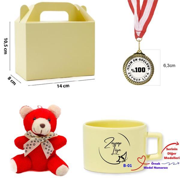 Kişiye Özel İsim Yazılı Madalya Ayıcık ve Kupa Hediye Seti B Serisi - Image 1