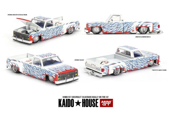 Mini GT x Kaido 157 1/64 Chevrolet Silverado Dually on Fire V2 - Image 1