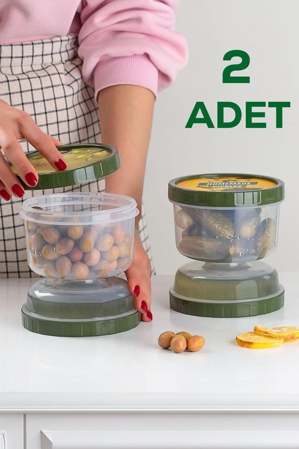 Porsima 02 1391 Kum Saati Süzgeçli Zeytinlik- 2'li Zeytin Turşu Saklama Kabı Şeffaf - Image 1