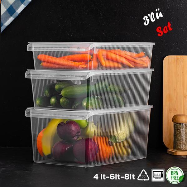 Porsima 3 Adet Kapaklı Dolap İçi Ve Buzdolabı İçi Düzenleyici Set - Image 1