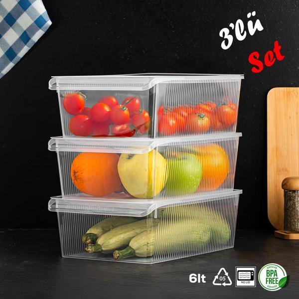 Porsıma 3184 Buzdolabı Duzenleyıcı 6 Lt Seffaf Kapaksız 3 Adet 4308 3 Adet Kapak - Image 1