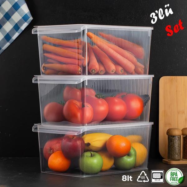 Porsıma 3185 Buzdolabı Duzenleyıcı 8 Lt Seffaf Kapaksız 3 Adet 4308 3 Adet Kapak - Image 1