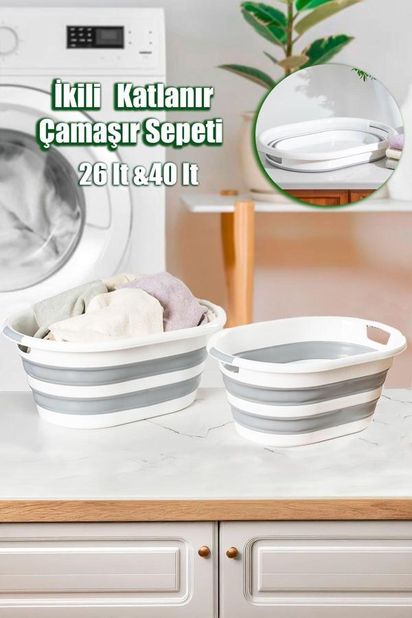 Porsima La-550 2 Li Katlanabilir Silikon Çamaşır Sepeti 40-26 Lt  - Image 1
