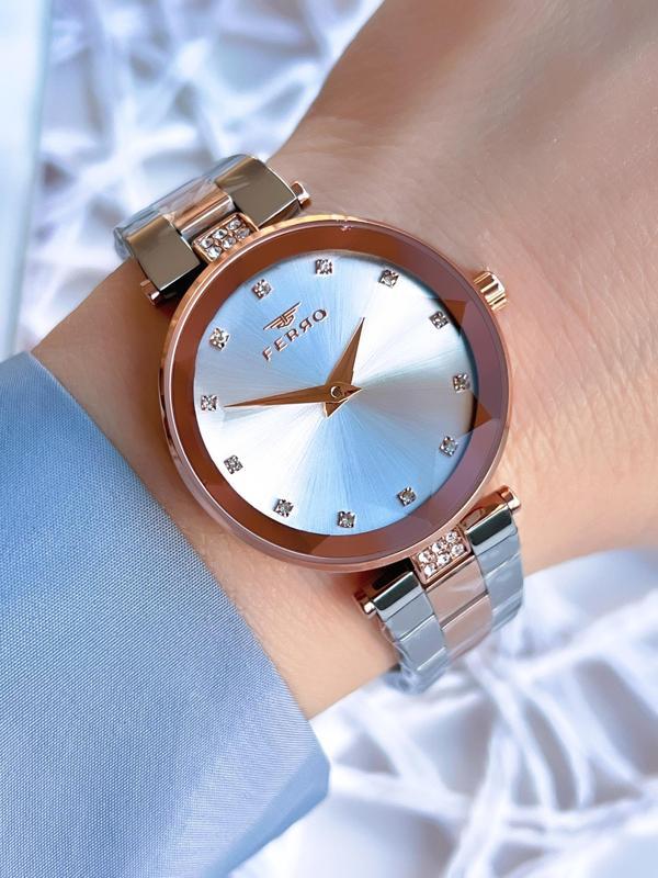Ferro Çelik Kordonlu Gümüş/Rose Kararmaz Renk Atmaz 3 Atm  Özel Tasarım Kadın Kol Saati BFL21297-E - Image 1