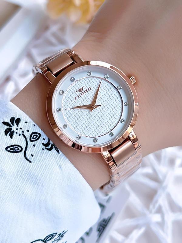 Ferro Rose Gold Renk 3 Atm Suya Dayanıklı Çelik Kordon Özel Tasarım Kadın Kol Saati BF81969AWT - Image 1
