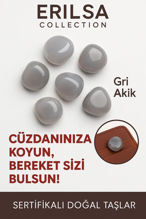 Sertifikalı Cüzdan Boy Tamburlanmış Gri Akik Taşı Kütle - Sakinlik, Odak ve Günlük Enerji Dengesi - Image 1