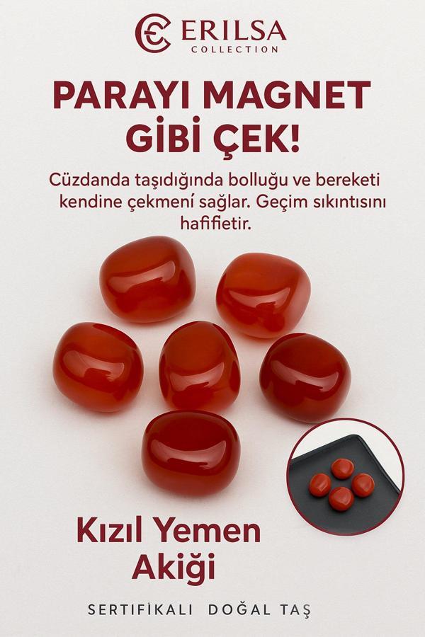 Sertifikalı Cüzdan Boy Tamburlanmış Kızıl Yemen Akiği Taşı Kütle - Güç, Koruma Nazara Kalkan - Image 1