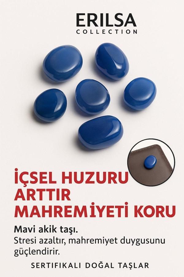 Sertifikalı Cüzdan Boy Tamburlanmış Mavi Akik Taşı Kütle - Huzur, İfade Gücü Günlük Enerji Dengesi - Image 1