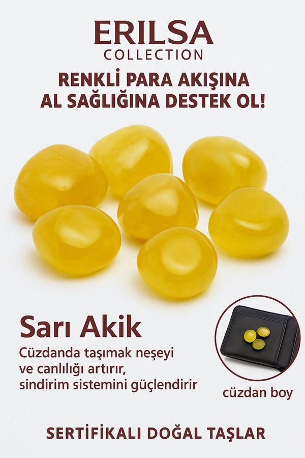 Sertifikalı Cüzdan Boy Tamburlanmış Sarı Akik Taşı Kütle - Image 1