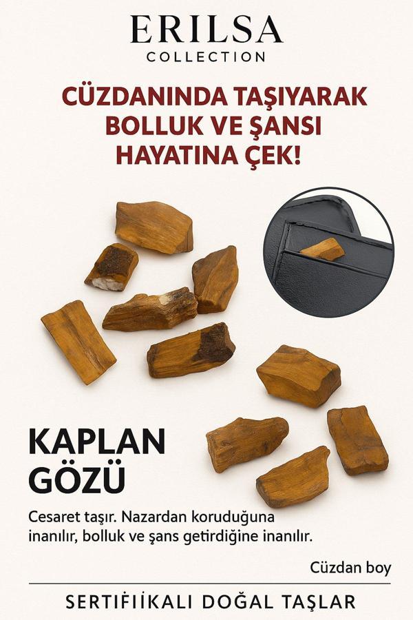 Sertifikalı Ham Cüzdan Boy Kaplan Gözü Taşı Kütle - Cesaret, Odak Günlük Koruma Taşı - Image 1