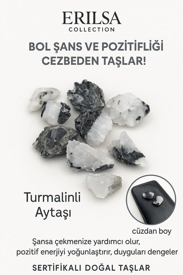 Sertifikalı Ham Cüzdan Boy Turmalinli Ay Taşı Kütle - El Taşı - Günlük Koruma Duygusal Denge Taşı - Image 1