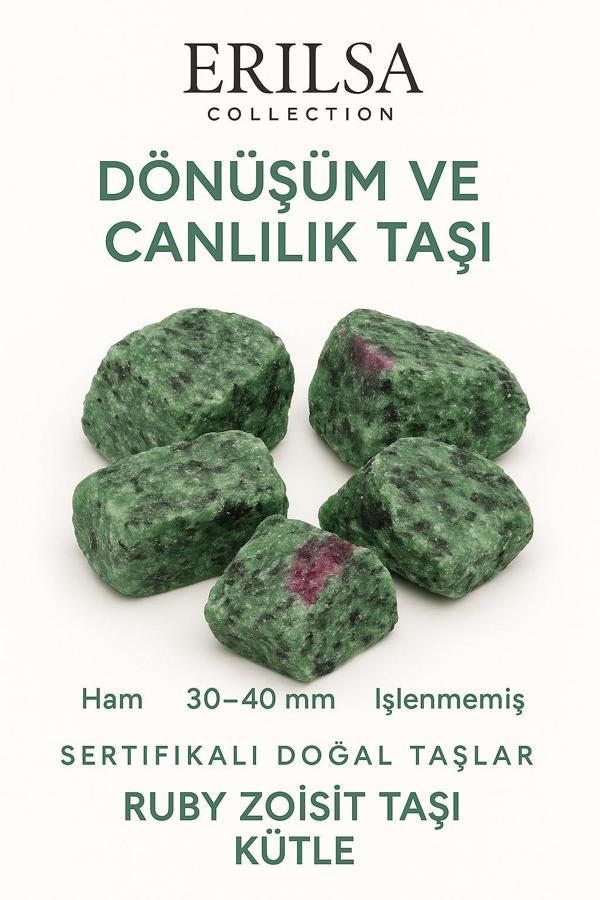Sertifikalı Ham İşlenmemiş Ruby Zoisit (Anyolit) Taşı Kütle – El Taşı Tutku Denge Spiritüel Uyanış - Image 1