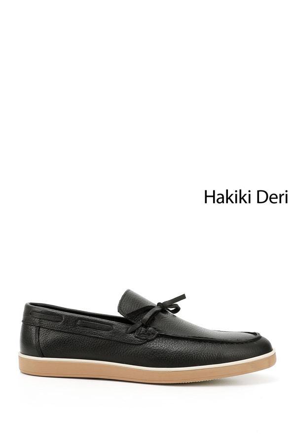 Erkek Siyah Floter Fiyonklu Hakiki Deri Loafer Ayakkabı - Image 1