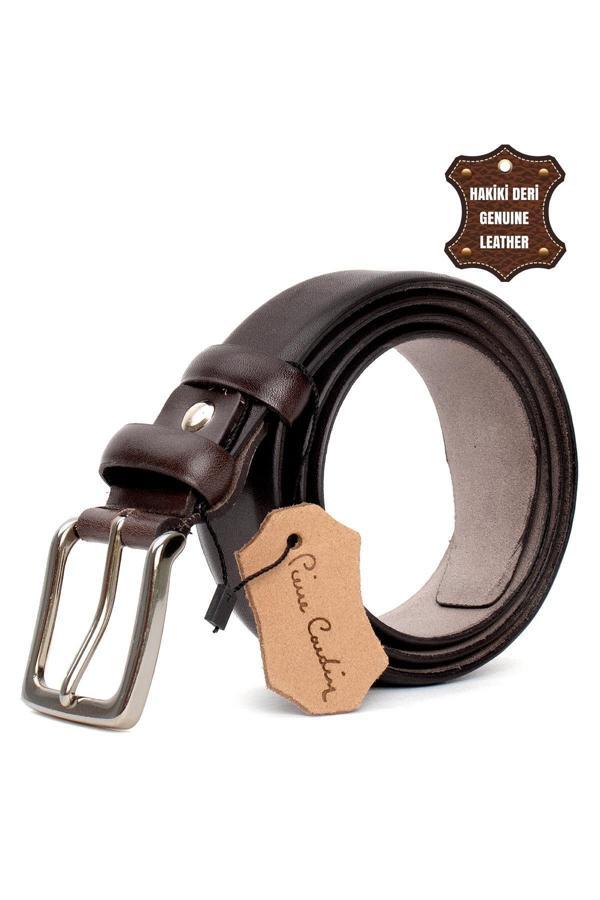 Pierre Cardin PC351 Erkek 3,5 cm Hakiki Deri Kemer Kahverengi Koyu - Image 1