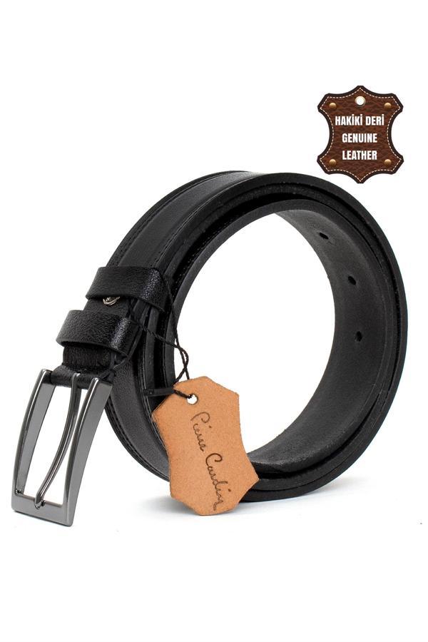 Pierre Cardin PC355 Erkek 3,5 cm Çift Dikiş Kemer Siyah - Image 1