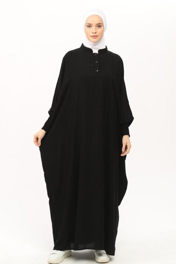 Kadın Medine İpeği Abaya Ferace Elbise Hakim Yakalı Yarasa Kollu Tesettür Elbise - Image 1