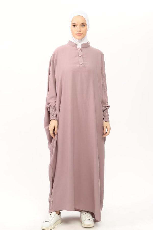 Kadın Medine İpeği Abaya Ferace Elbise Hakim Yakalı Yarasa Kollu Tesettür Elbise - Image 1