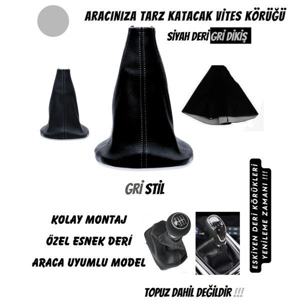 Fiat Doblo 1. Nesil 2001-2010 Uyumlu Gri Dikiş Vites Körüğü ve Direksiyon Kılıfı 2'li Set  - Image 1