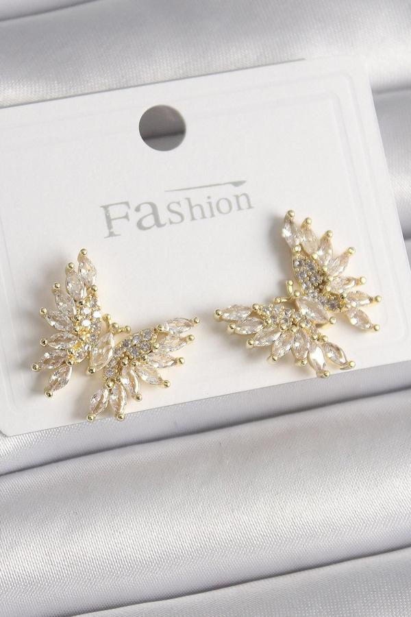 Pirinç Gold Renk Zirkon Taşlı Kelebek Model Kadın Küpe - Image 1