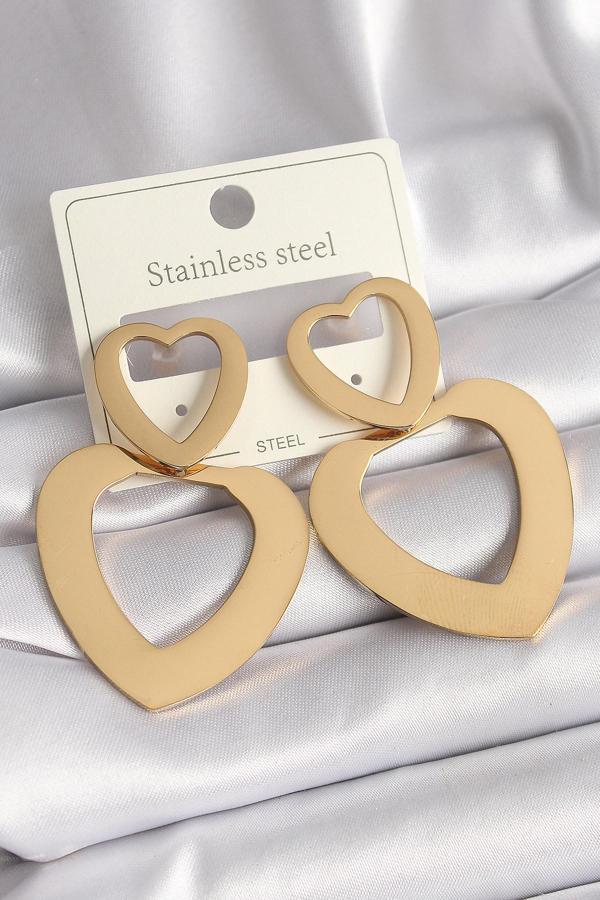 316L Çelik Gold Renk Kalp Model Kadın Küpe - Image 1