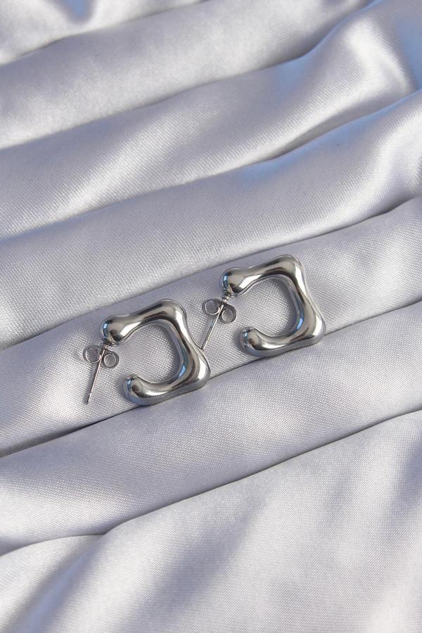 316L Çelik Gümüş Renk Minimal Bubble Küpe - Image 1