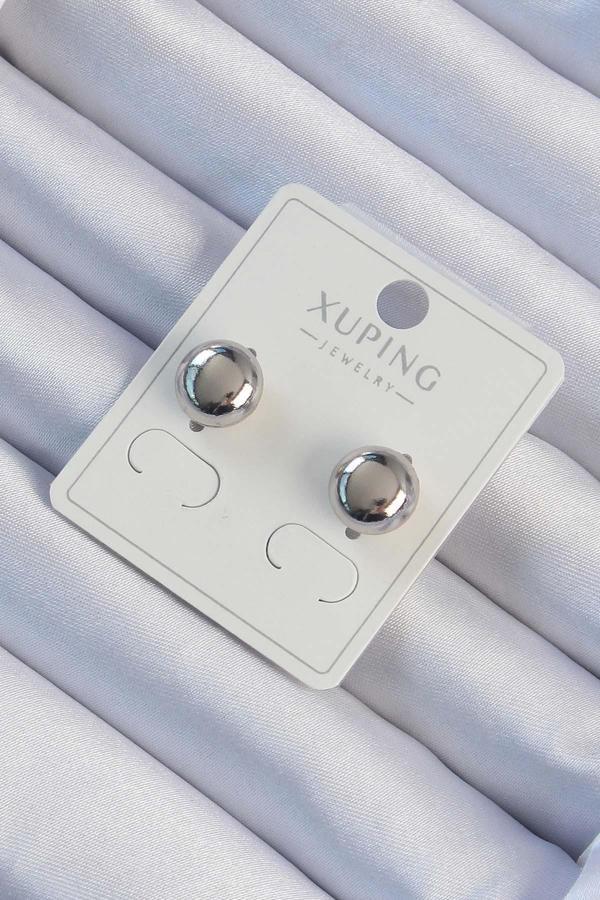 Xuping Gümüş Renk Minimal Bombeli Oval Küpe - Image 1