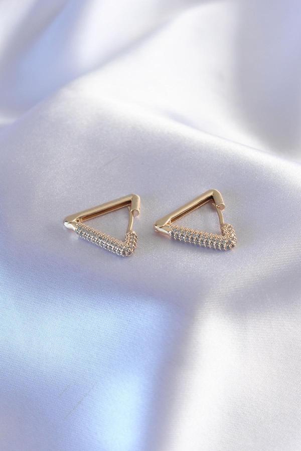 Gold Renk Zirkon Taşlı Üçgen Model Kadın Küpe - Image 1