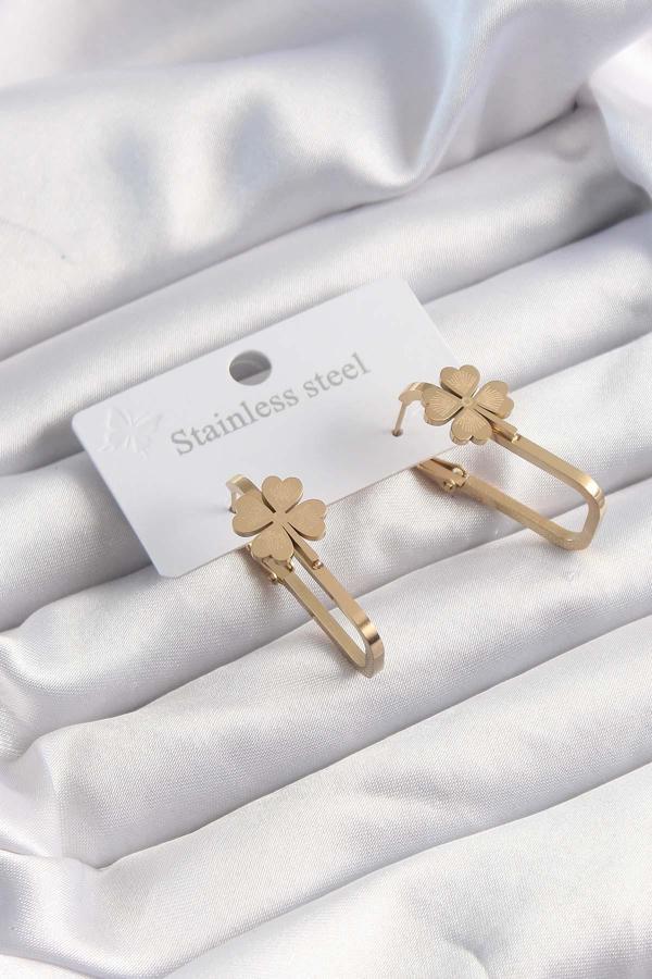 316L Çelik Altın Renk Geometrik Yonca Model Küpe - Image 1