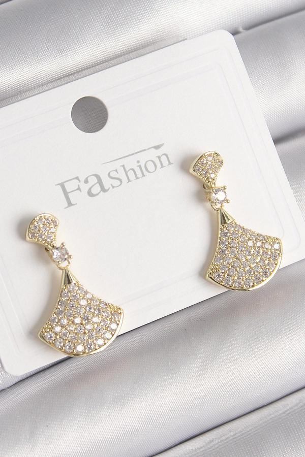 Pirinç Gold Renk Zirkon Taşlı Motif Model Kadın Küpe - Image 1