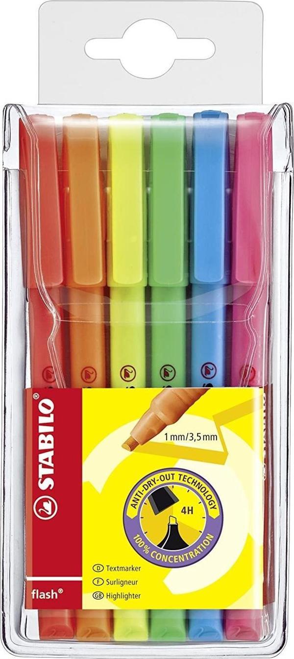 Stabilo Flash 6 Renk Fosforlu Kalem (İşaret Kalemi) 1-3,5Mm Kesik Uçlu Yeni 555/6 - Image 1