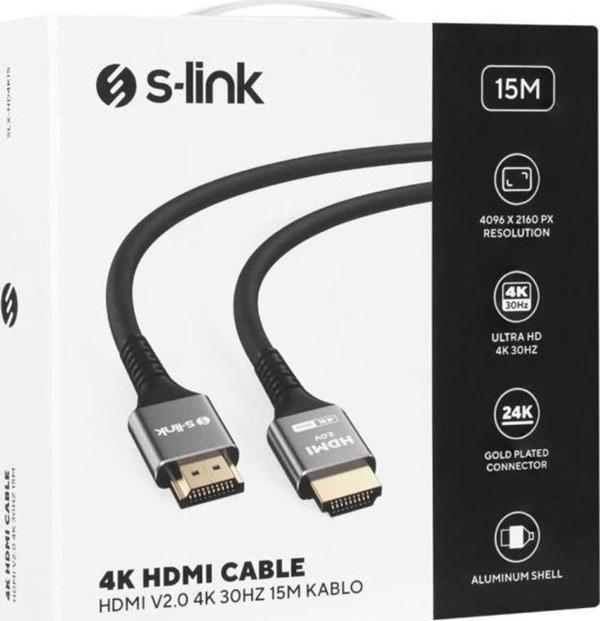 S-Link Slx-Hd4K15 19+1 Hdmi To Hdmi 15 Metre Metal V2.0 4K (4096-2160) 30Hz Kablo - Image 1