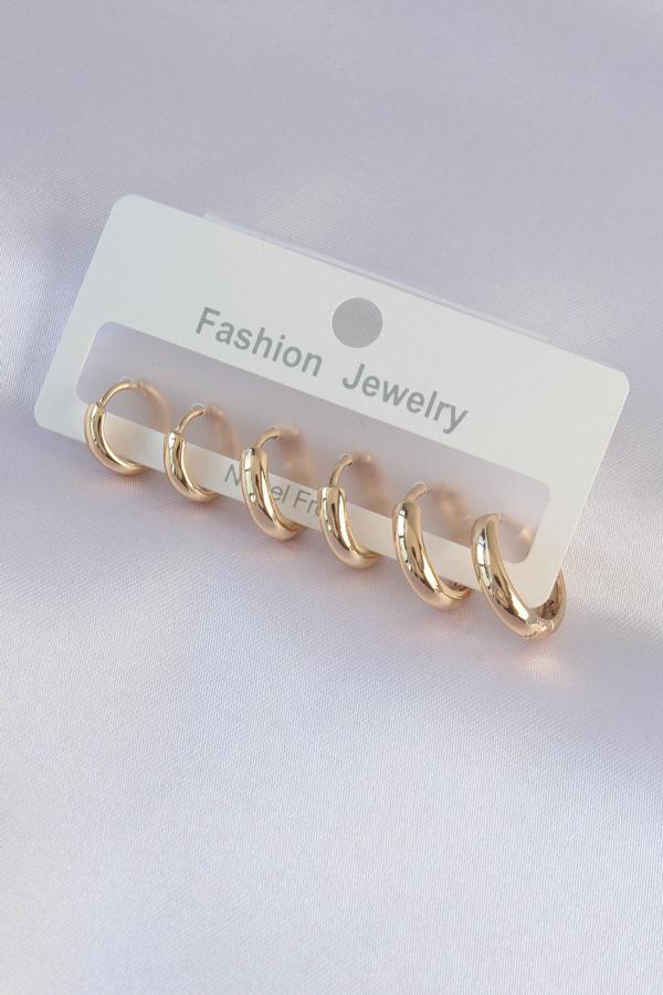 Pirinç Gold Renk Oval Küpe Seti - Image 1