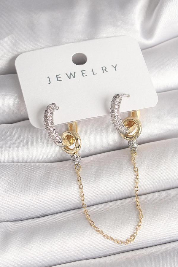 Pirinç Mix Renk Zirkon Taşlı Sallantı Zincir Model Kadın Küpe - Image 1