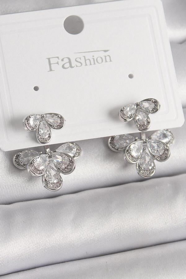 Pirinç Gümüş Renk Zirkon Taşlı Damla Model Kadın Küpe - Image 1