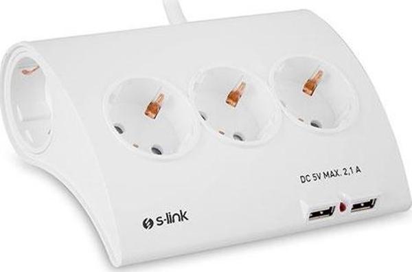 S-Link Spg9-5-15 Akım Korumalı ve 2 Adet 2.1A Usb Şarj Soketli Beşli Masaüstü Grup Priz - Image 1
