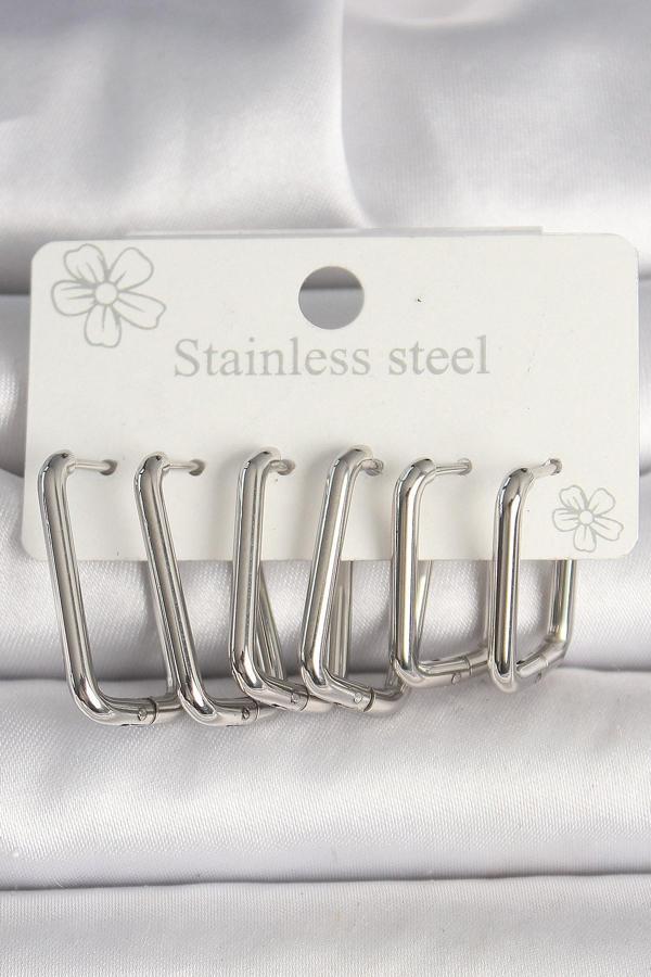 316L Çelik Gümüş Renk Kare Model Kadın Küpe Seti - Image 1